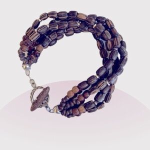 Silpada Six Strand Palm Wood and Sterling Beaded Bracelet 7 3/4”long with Toggle